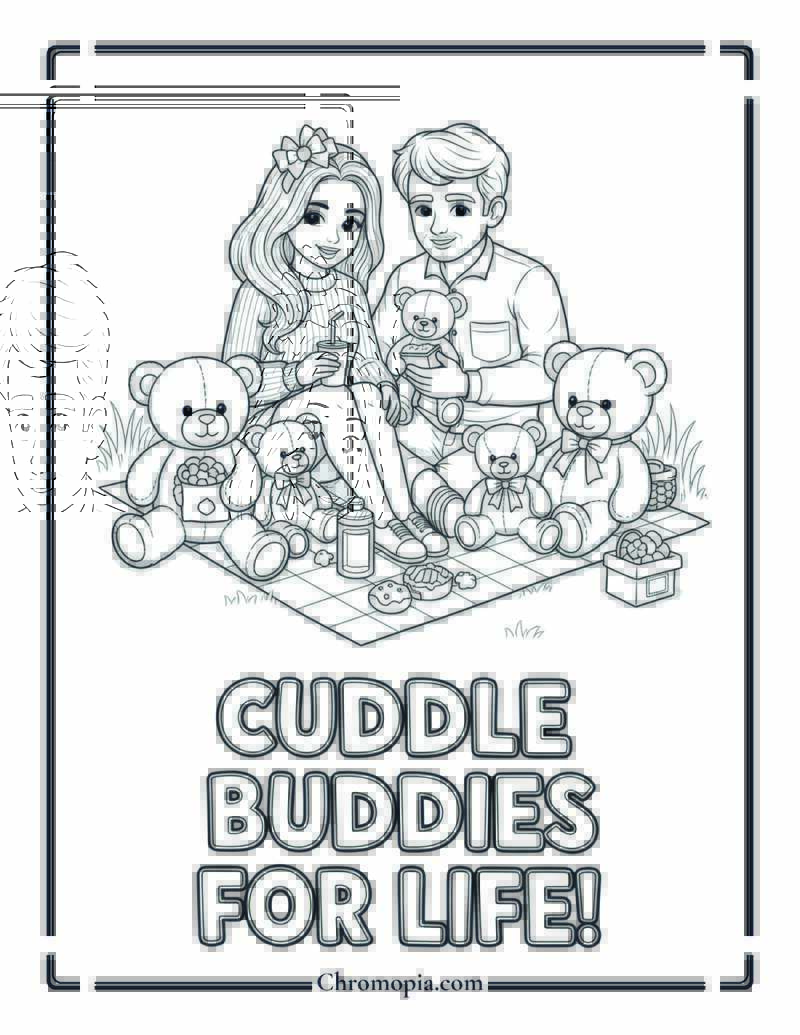Teddy Picnic Date Coloring Page