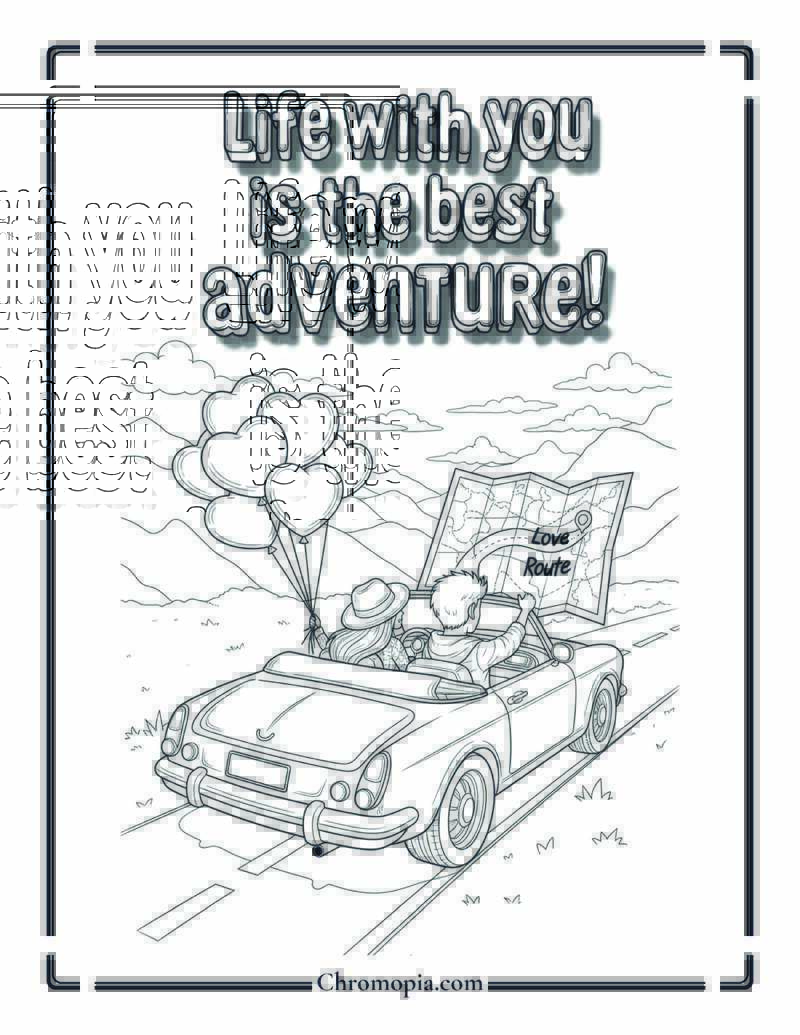 Adventure Road Trip Valentine’s Day Coloring Page