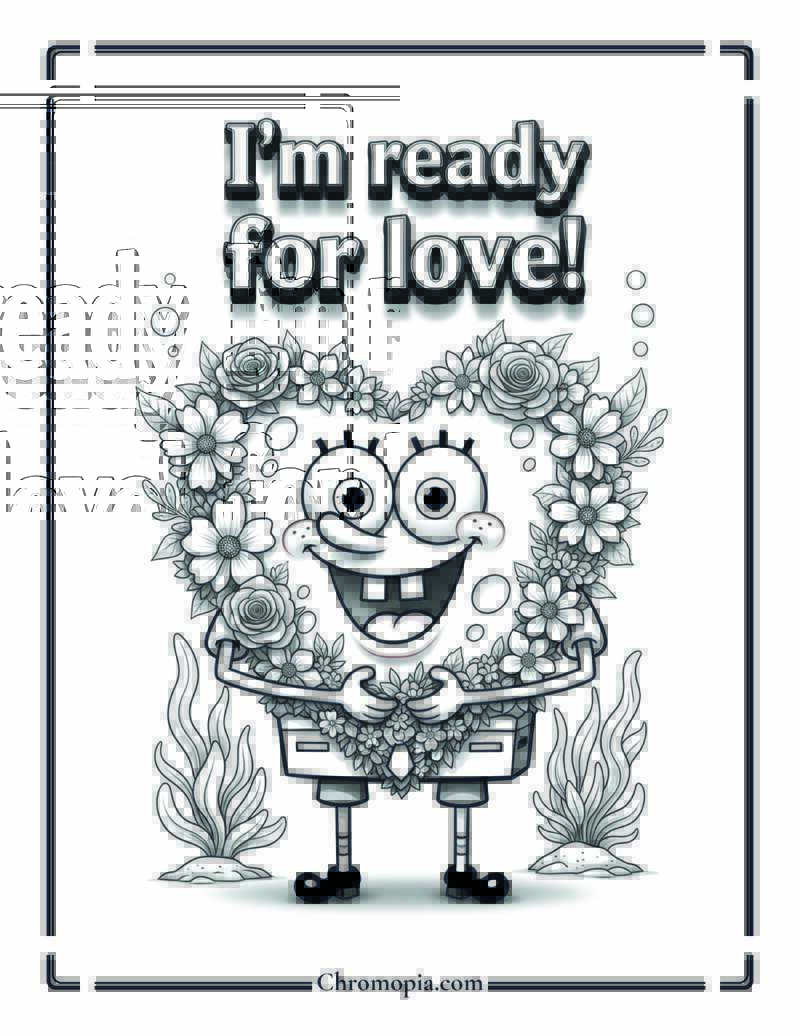 Floral Art SpongeBob Valentine’s Day Coloring Page