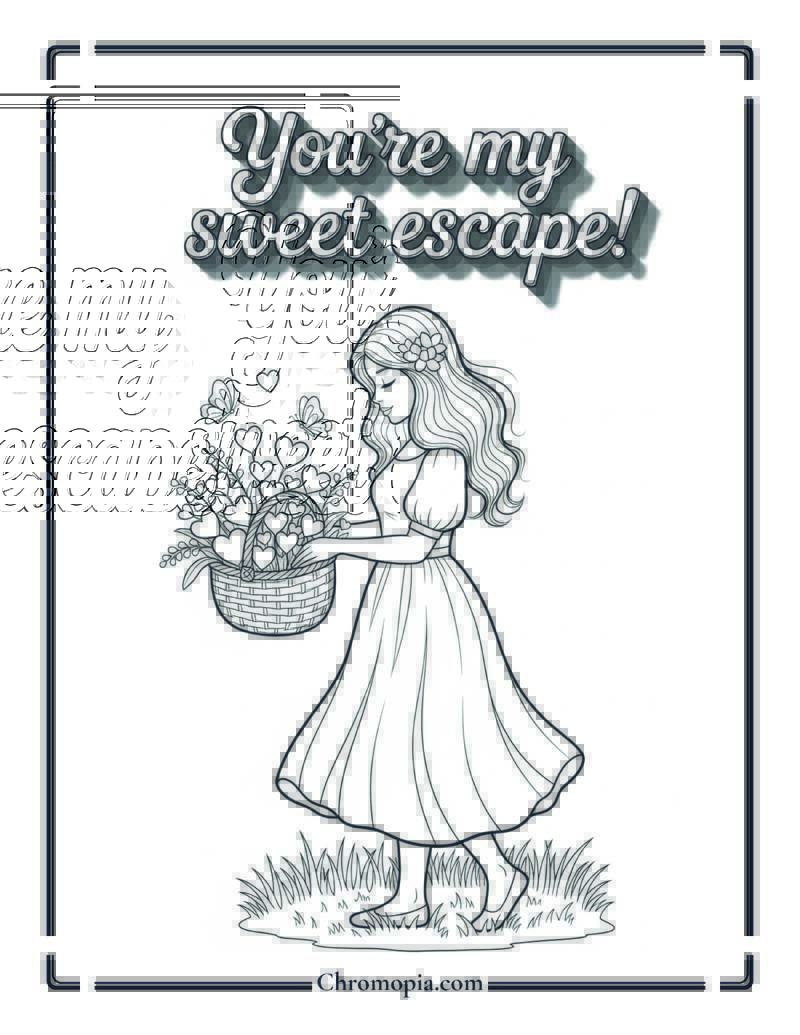 Cottagecore Girlfriend Valentine’s Day Coloring Page