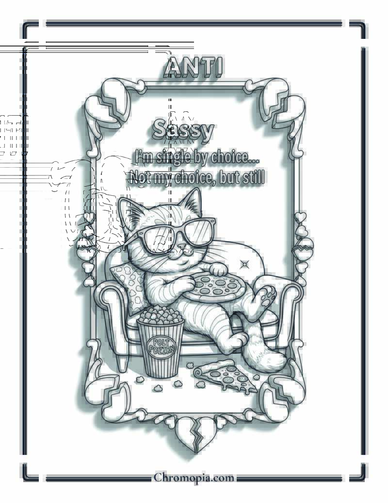 Anti Valentine’s Day Sassy Cat Coloring Page