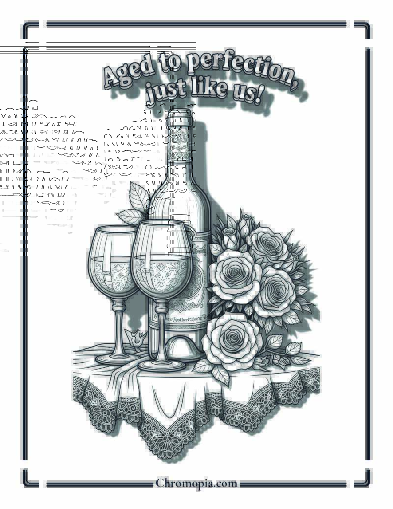 Wine and Roses Sophisticated Valentine’s Day Coloring Sheet