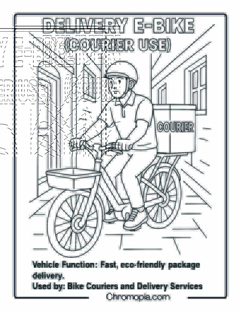 Delivery E-Bike (Courier Use) – Bicycle Coloring Page