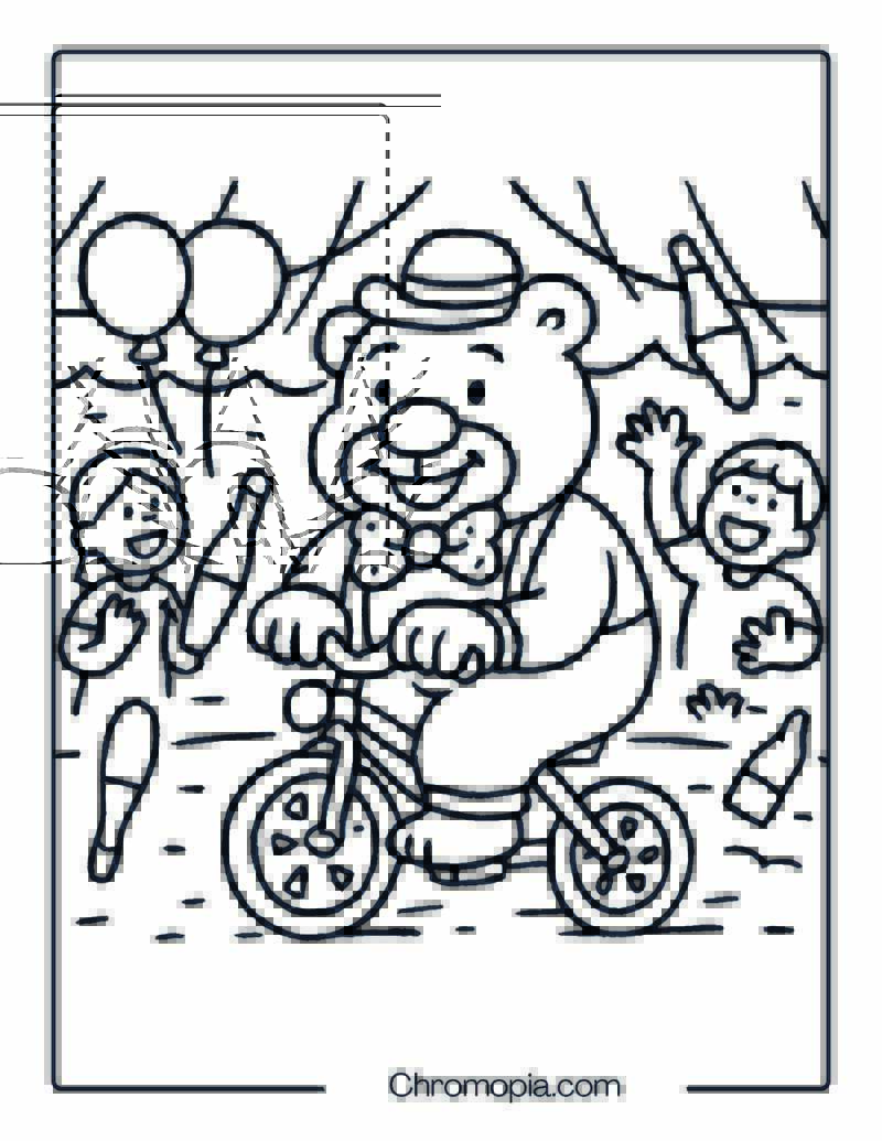 Bear Clown on Miniature Bicycle – Bicycle Coloring Page
