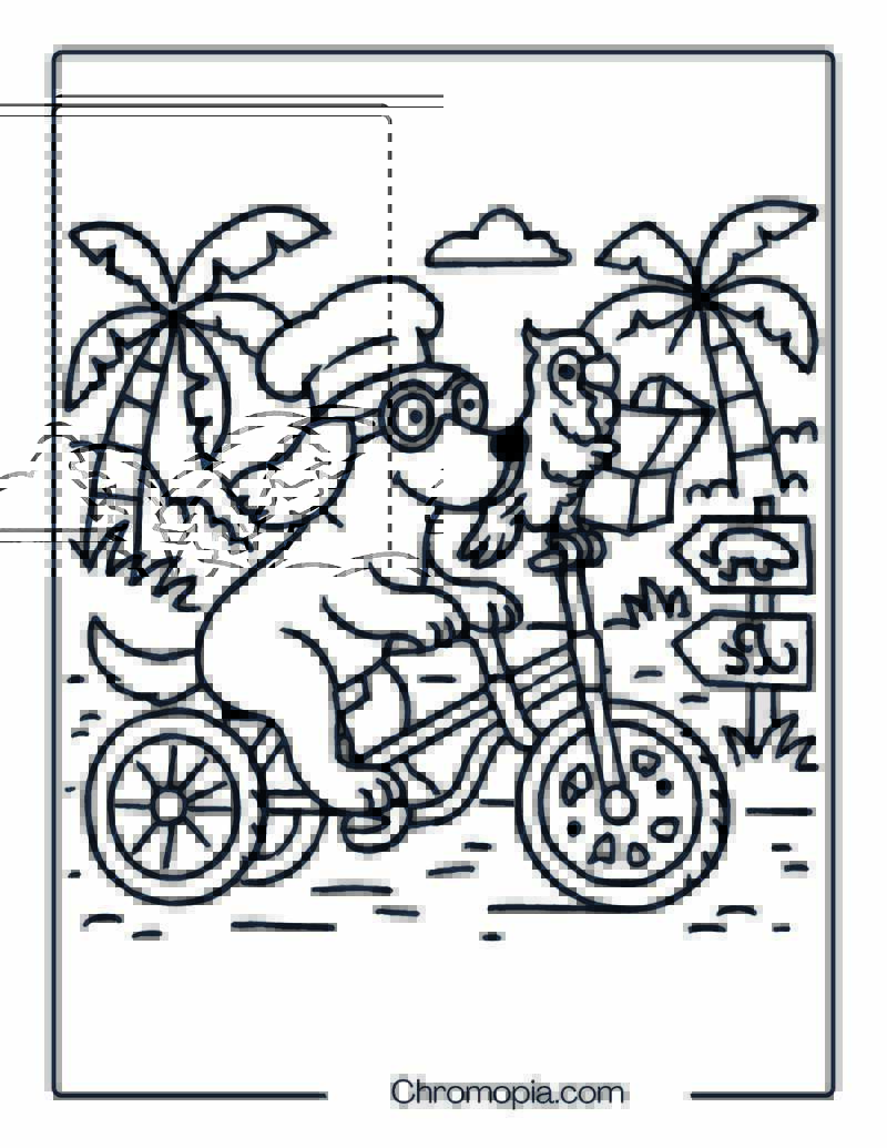 Dog and Parrot Tandem Bicycle Duo – Bicycle Coloring Page