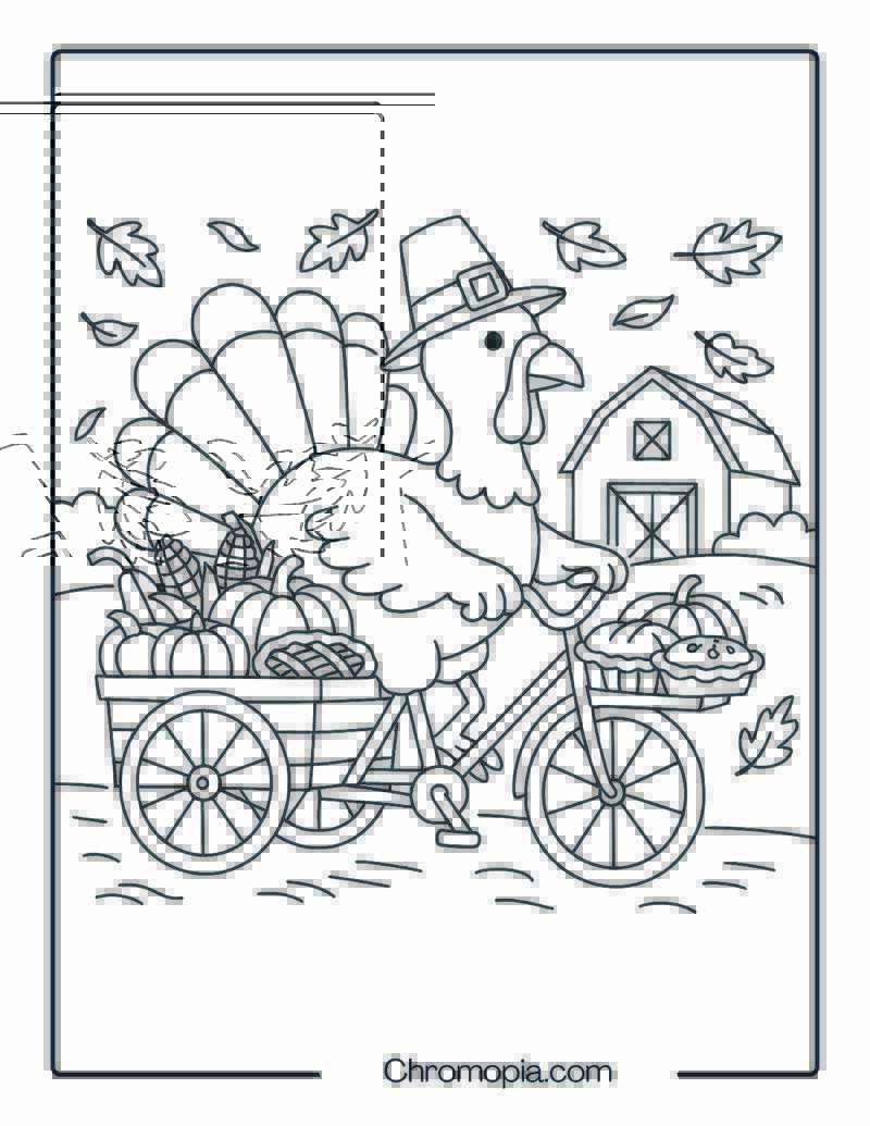 Thanksgiving Turkey Pedaling a Harvest Bike – Bicycle Coloring Page