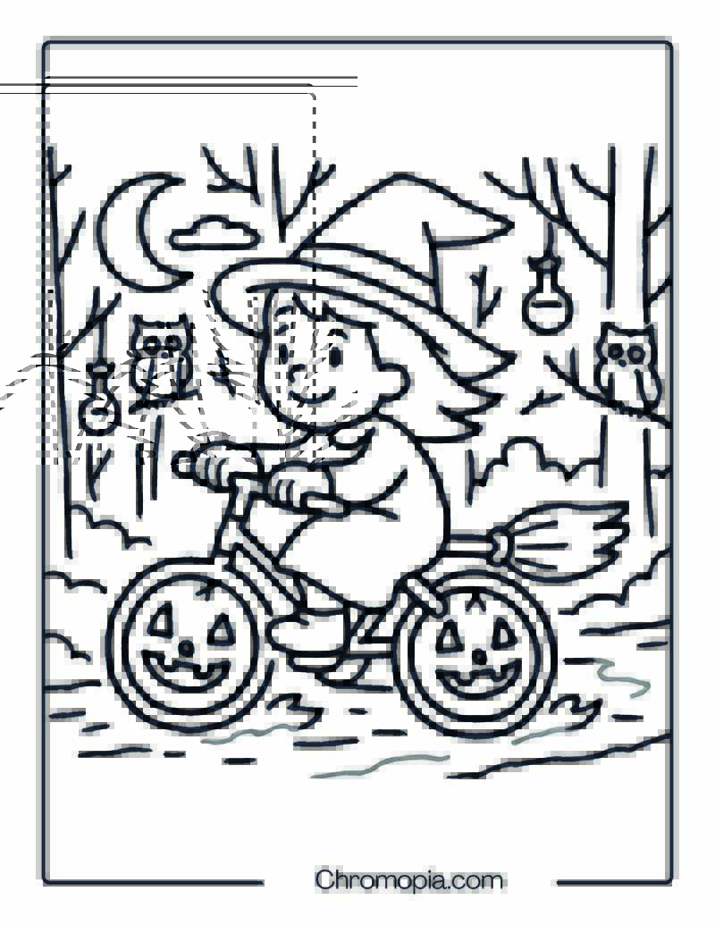 Witch Riding a Magic-Fueled Bicycle – Bicycle Coloring Page