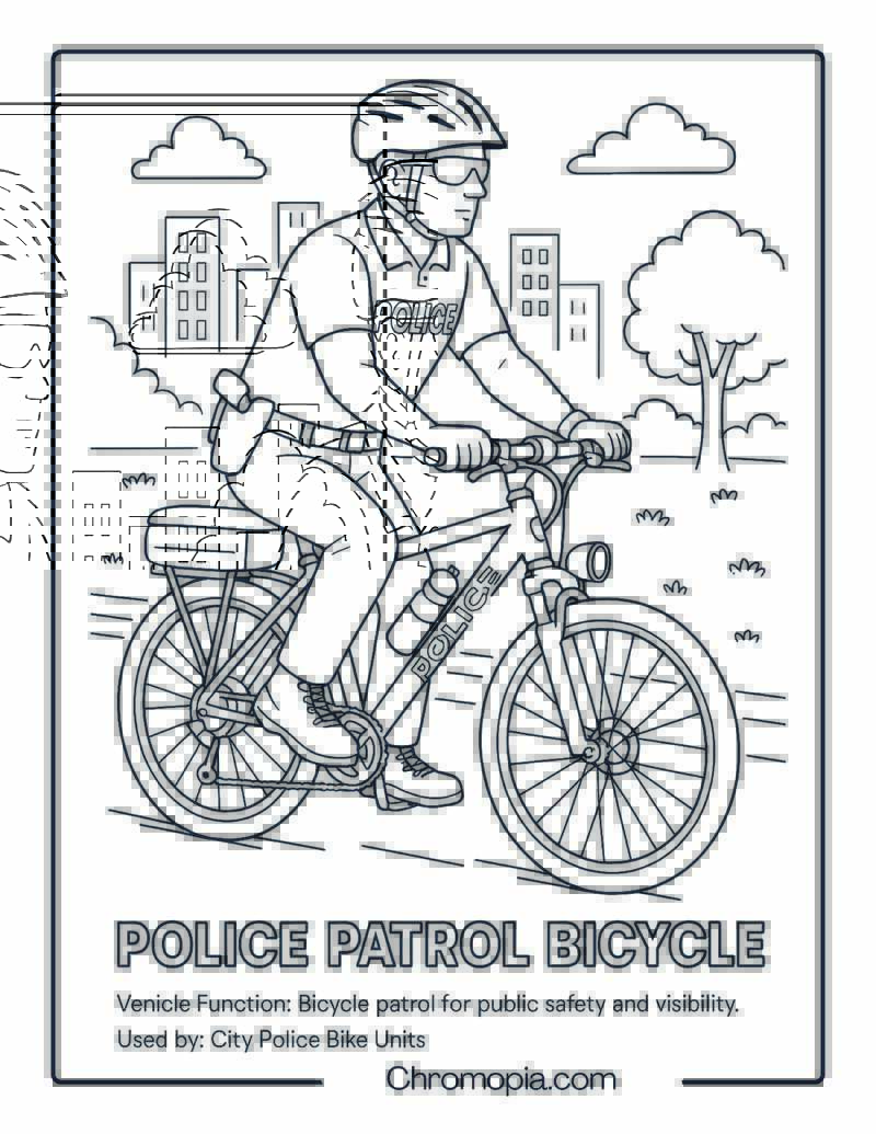 Police Patrol Bicycle – Bicycle Coloring Page
