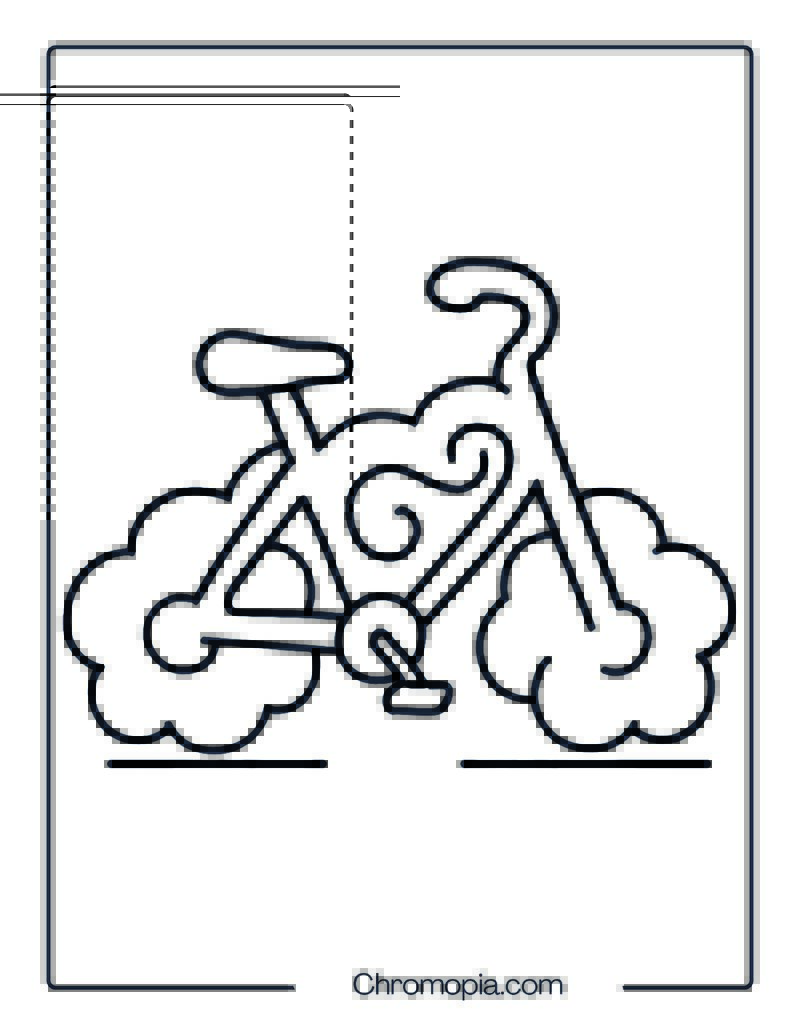 Cloud-Themed Floating Bike – Bicycle Coloring Page