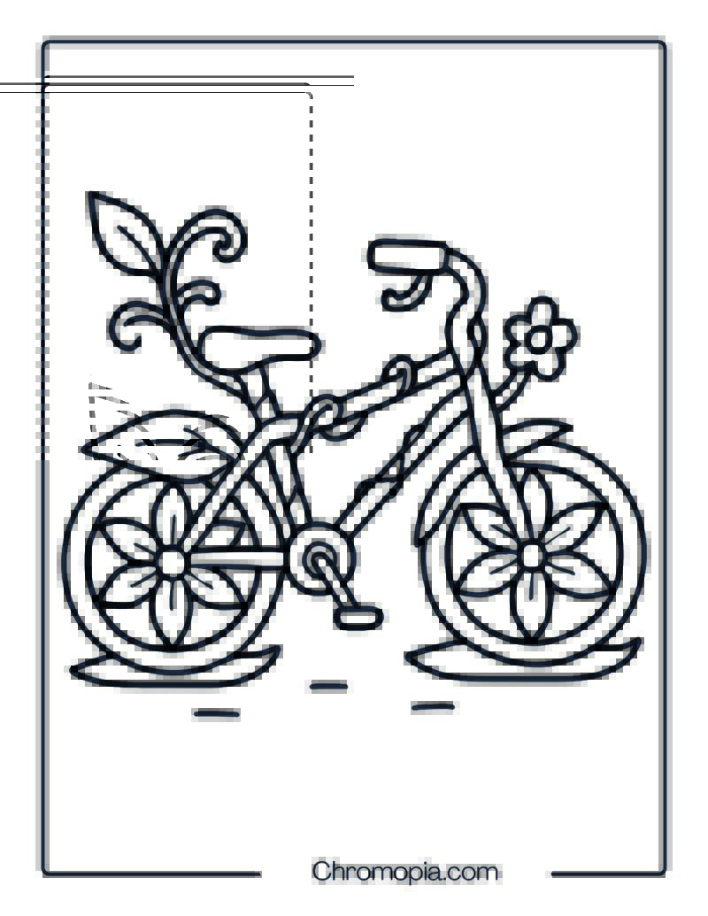 Leaf-Themed Nature Bicycle – Bicycle Coloring Page