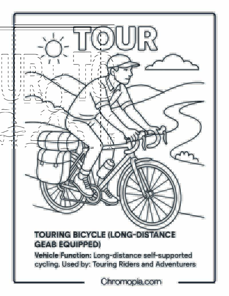 Touring Bicycle (Long-Distance Gear Equipped) – Bicycle Coloring Page