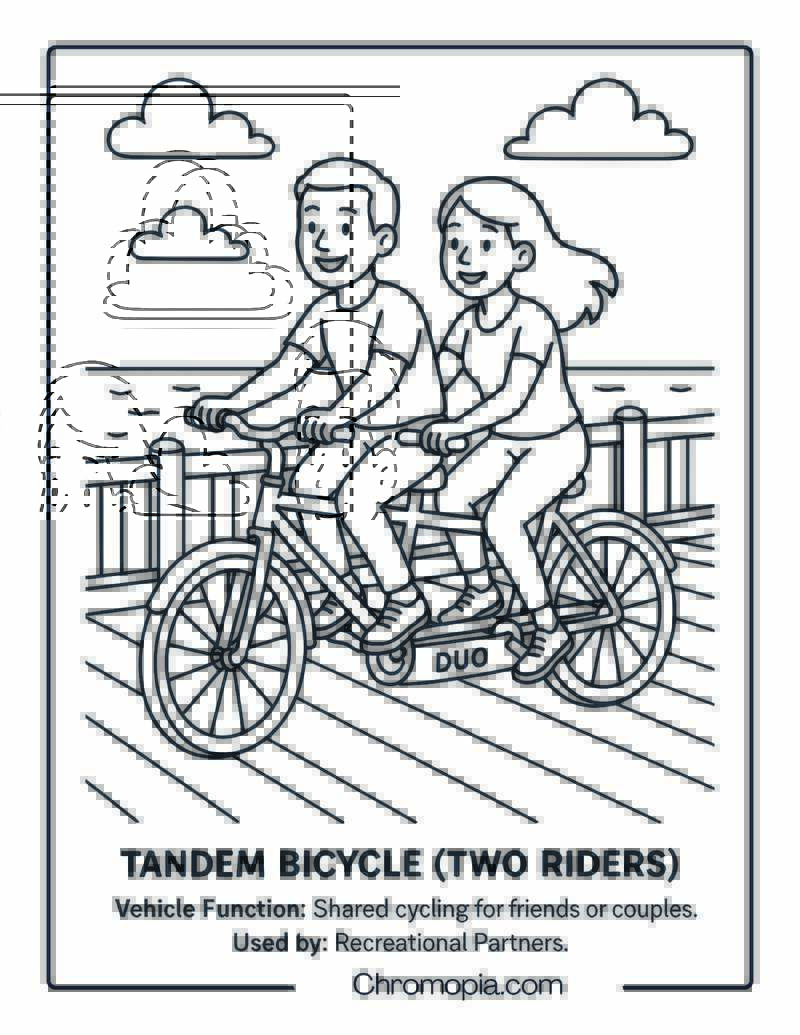 Tandem Bicycle (Two Riders) – Bicycle Coloring Page