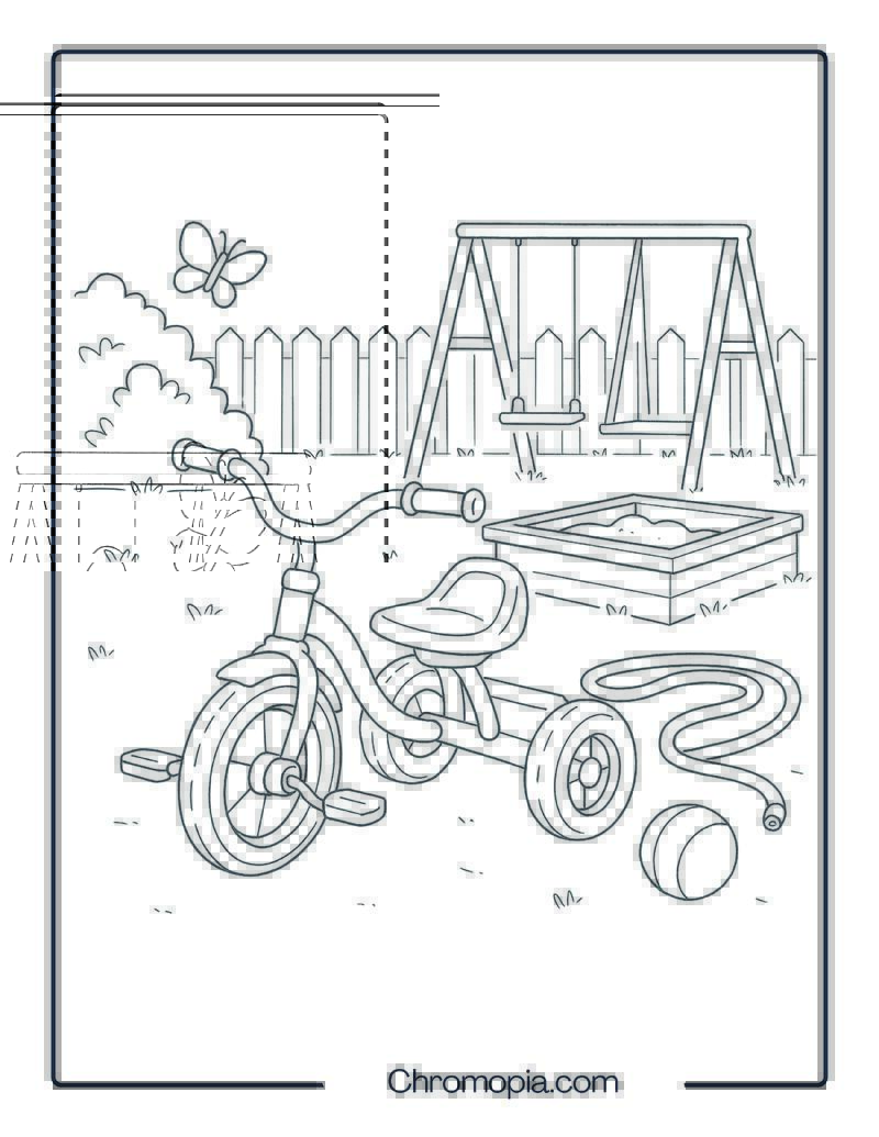 Classic Toddler Tricycle in Backyard – Tricycle Coloring Page