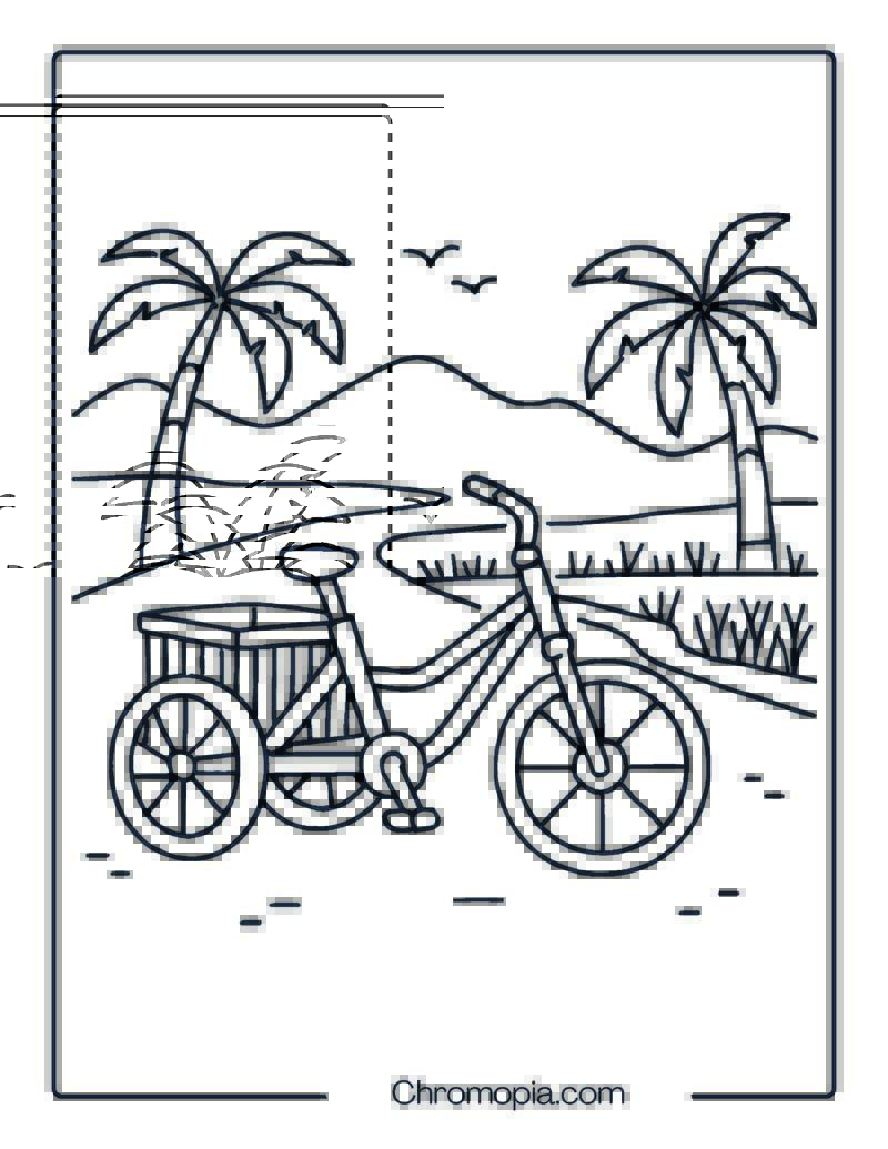 Empty Bamboo Tricycle by Rice Field – Tricycle Coloring Page