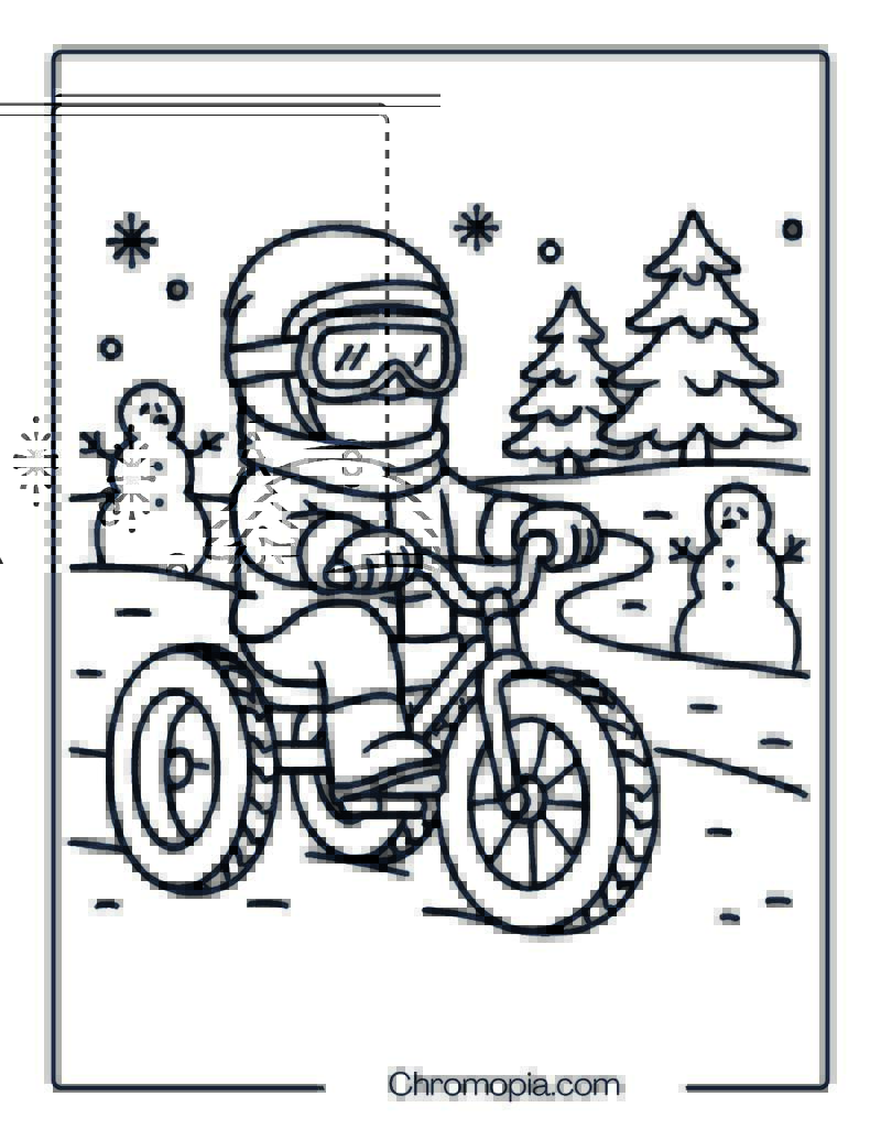 Snow Tricycle with Winter Gear Rider – Tricycle Coloring Page