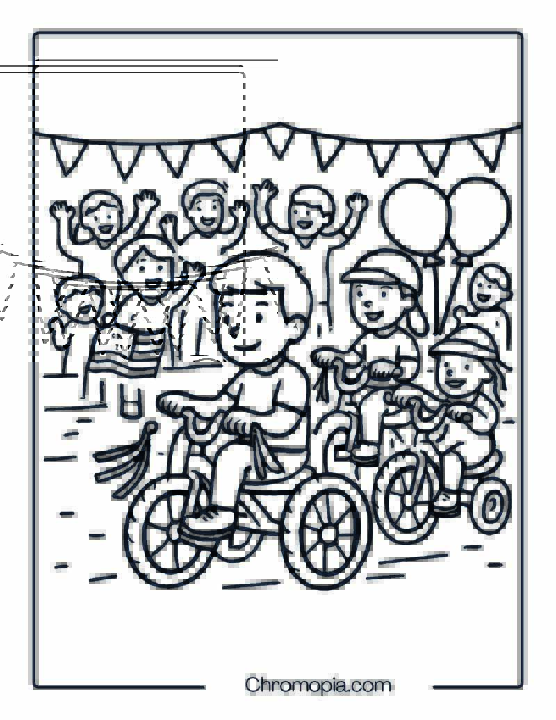 Tricycle Parade with Flag Decorations – Tricycle Coloring Page