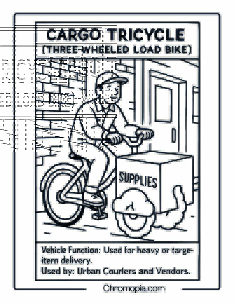 Cargo Tricycle (Three-Wheeled Load Bike) – Bicycle Coloring Page