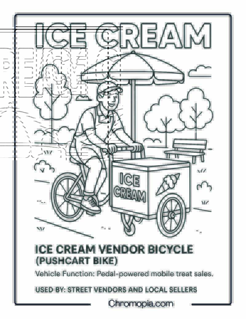 Ice Cream Vendor Bicycle (Pushcart Bike) – Bicycle Coloring Page