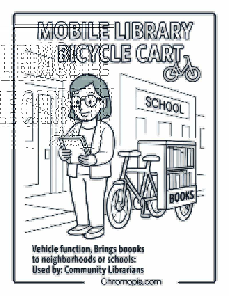 Mobile Library Bicycle Cart – Bicycle Coloring Page