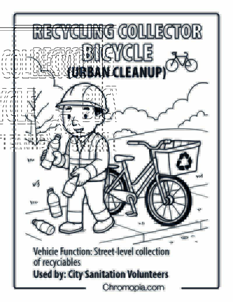 Recycling Collector Bicycle (Urban Cleanup) – Bicycle Coloring Page