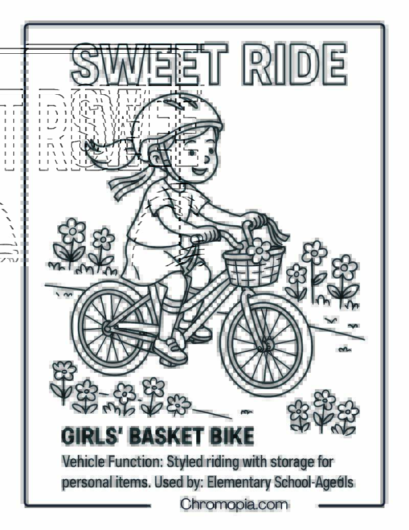 Girls_ Basket Bike – Bicycle Coloring Page