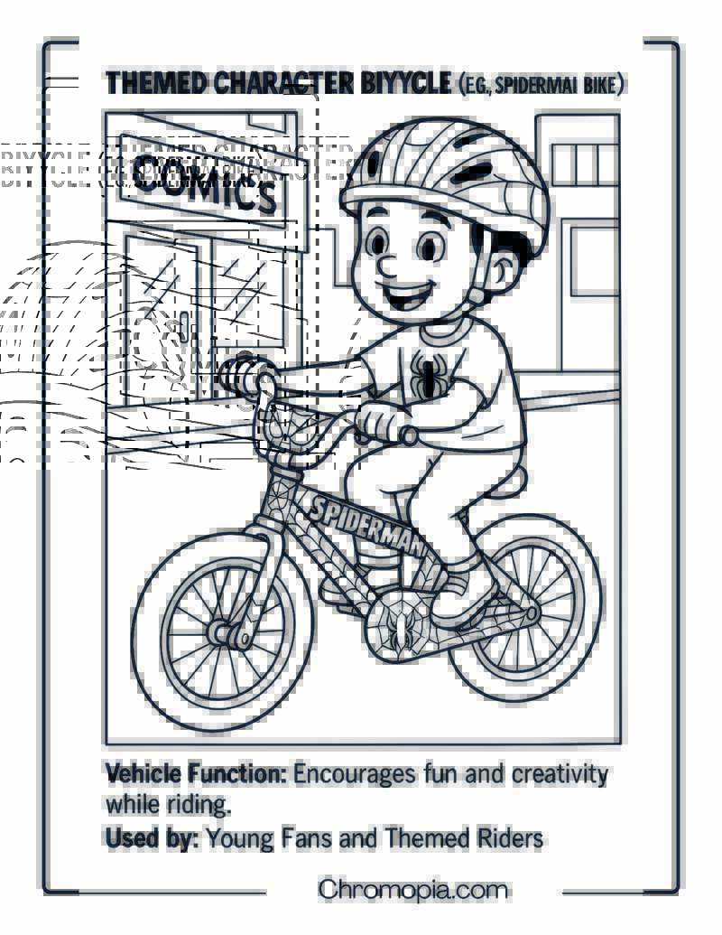 Themed Character Bicycle (e.g., Spiderman Bike) – Bicycle Coloring Page