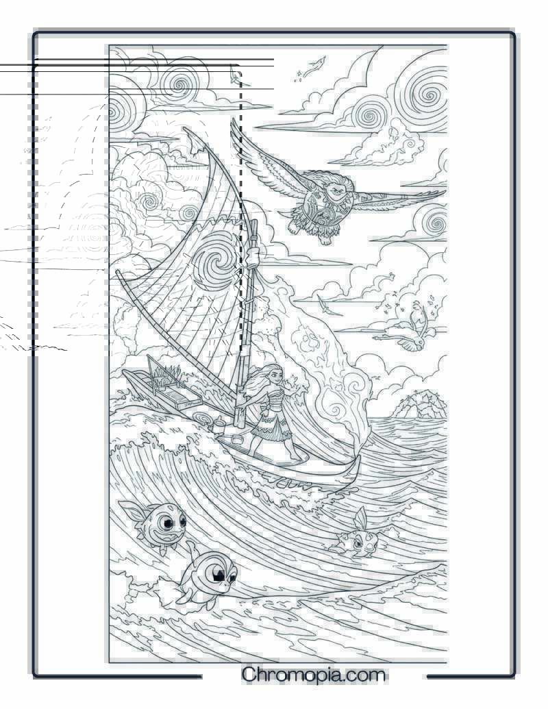 Animated Action Boat Coloring Page – Moana’s Ocean Journey