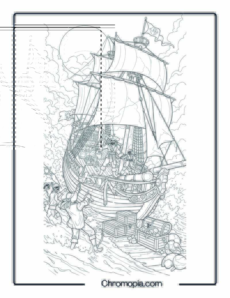 Animated Action Boat Coloring Page – Pirates of the Caribbean Duel