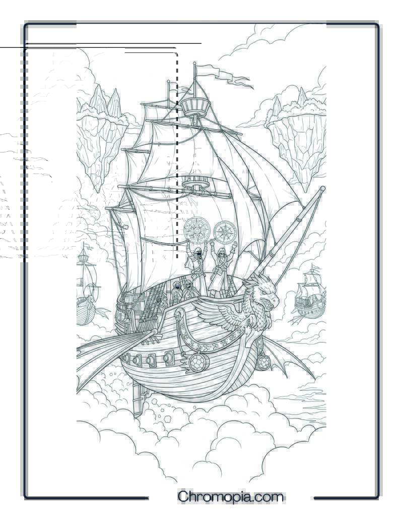 Fantasy Flying Boat Coloring Page – Sky Pirate Galleon