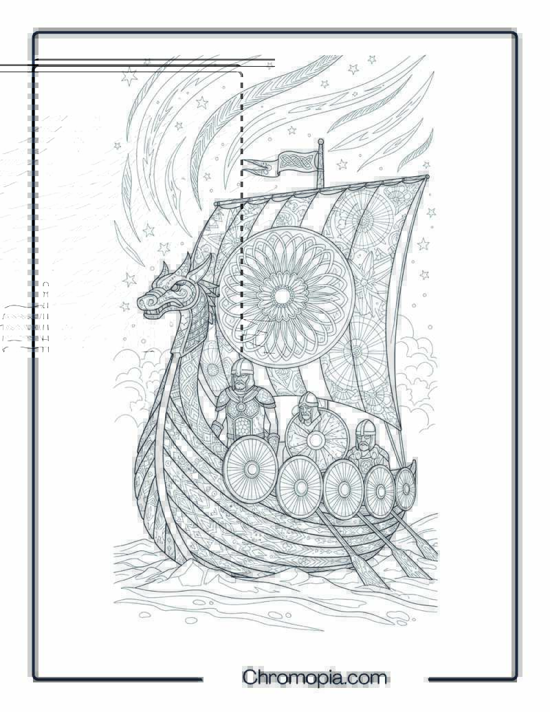 Mandala Fantasy Viking Ship Coloring Page – Warrior Spirit Vessel