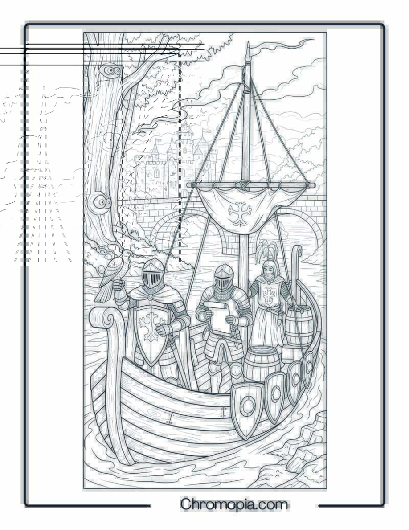 Medieval Boat Coloring Page – Knight’s River Crossing