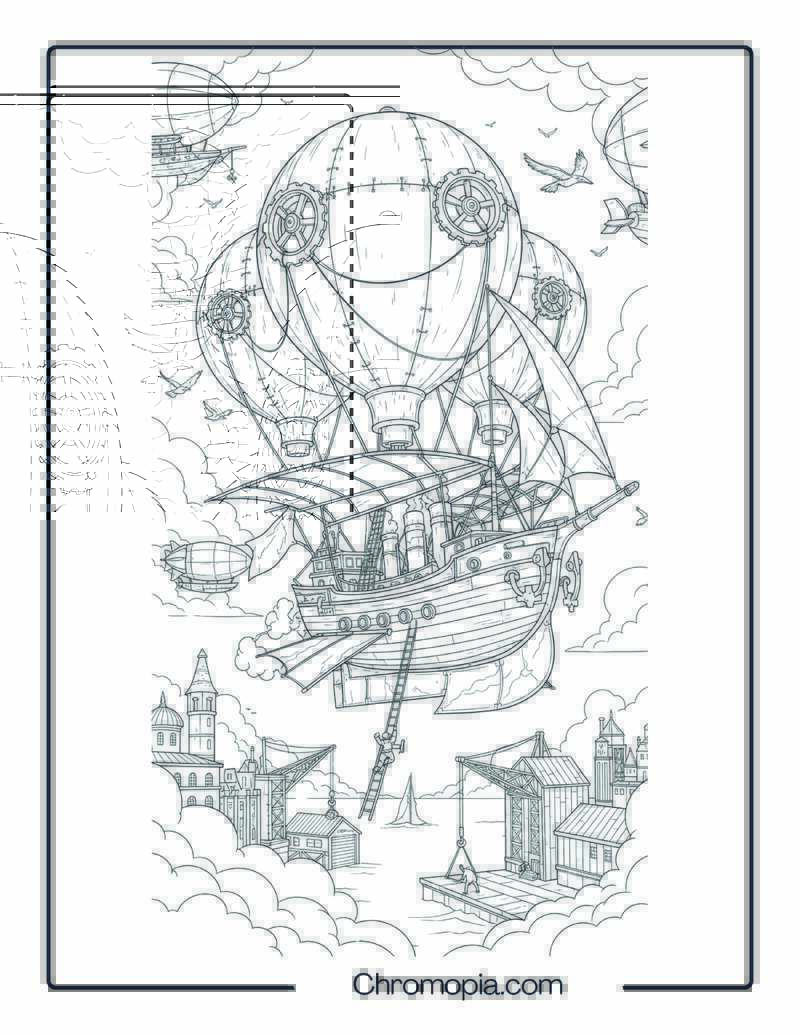 Steampunk Air-Boat Coloring Page – Sky Harbor Launch