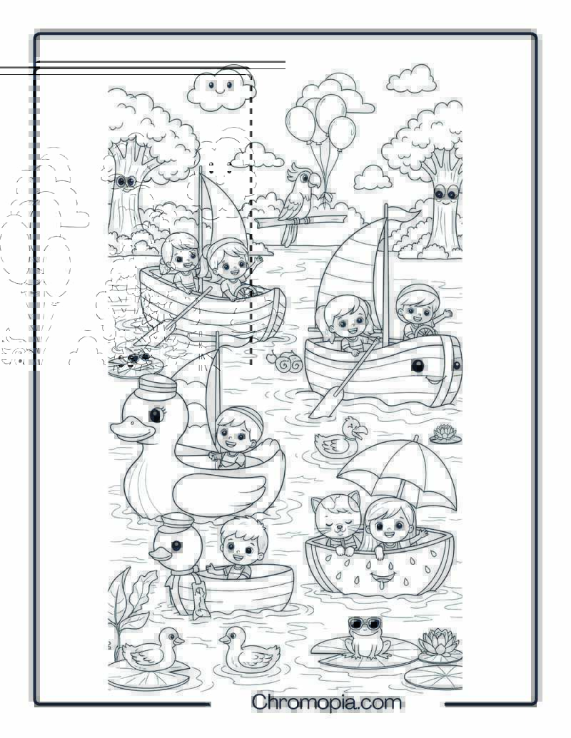 Boating Coloring Page – Cartoon Lake Adventure