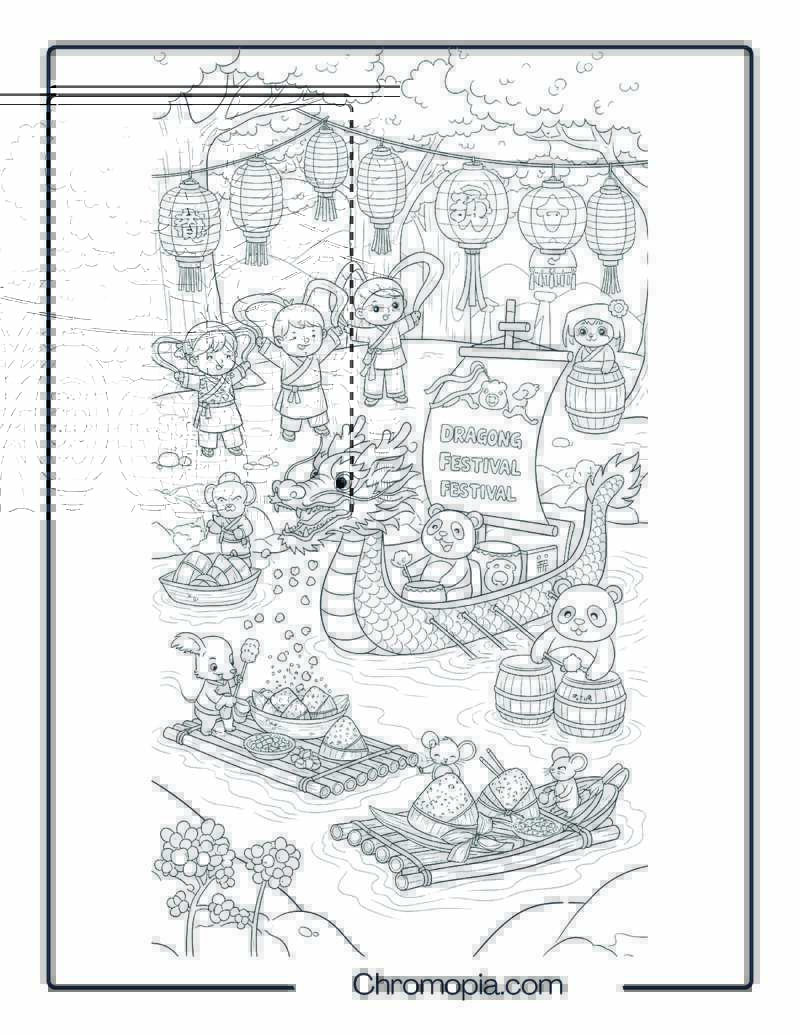 Dragon Boat Festival Coloring Page – Cartoon Celebration