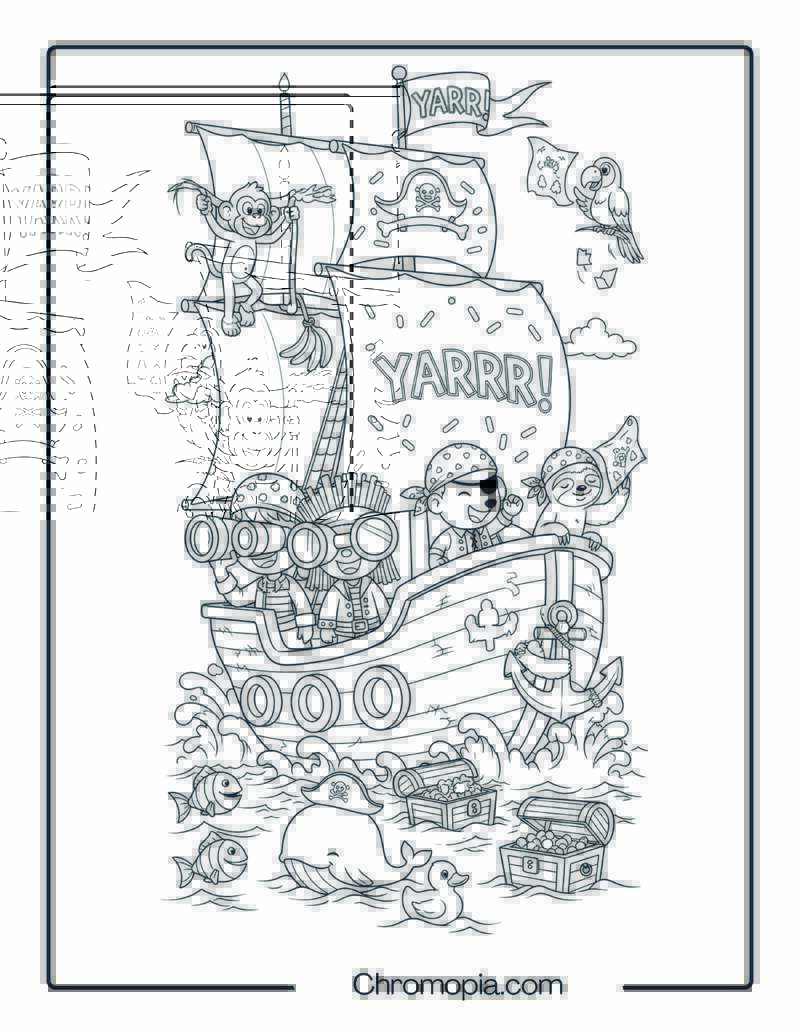 Pirate Boat Coloring Page – Silly Pirate Crew