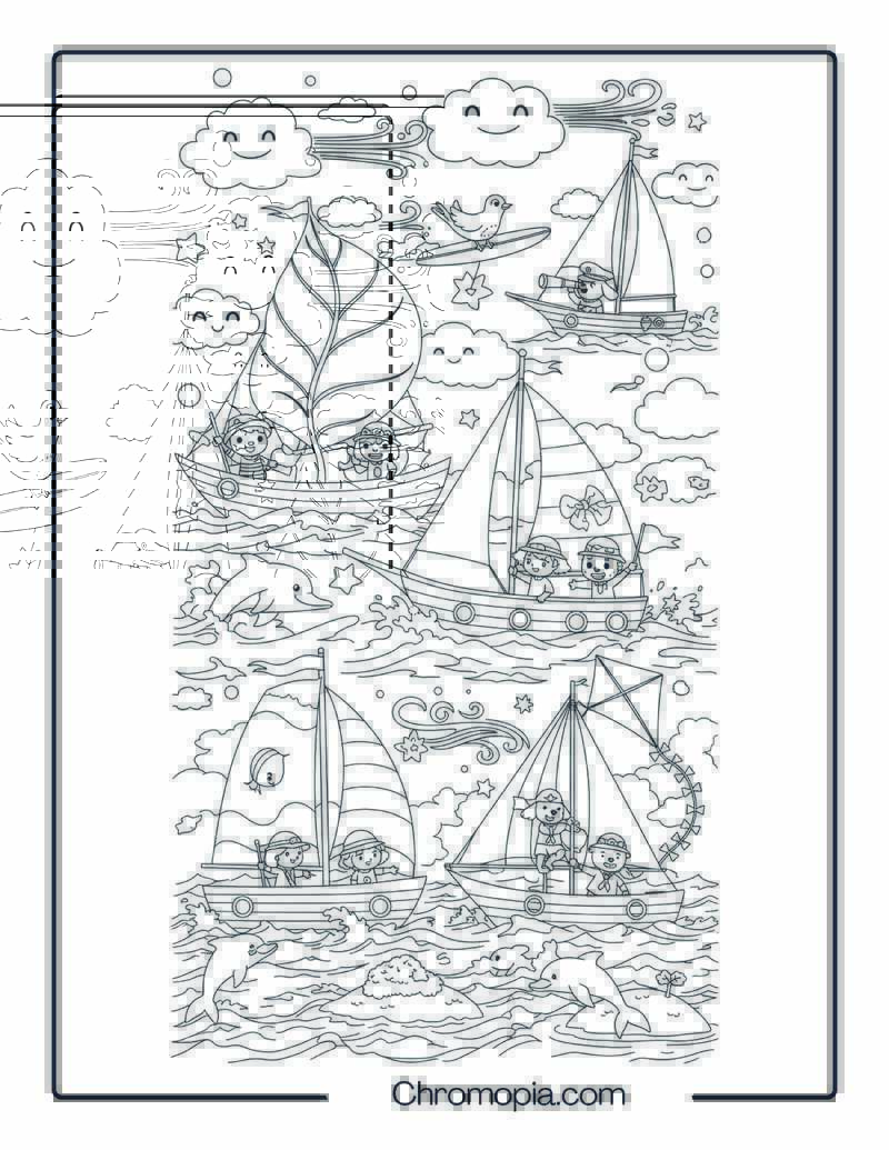 Sail Boat Coloring Page – Fantasy Windy Day