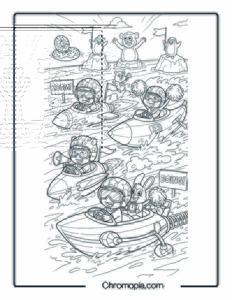 Speed Boat Coloring Page – Cartoon Racing Mayhem