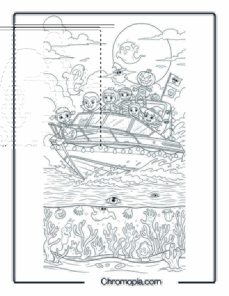 Motor Boat Coloring Page – Haunted River Chase