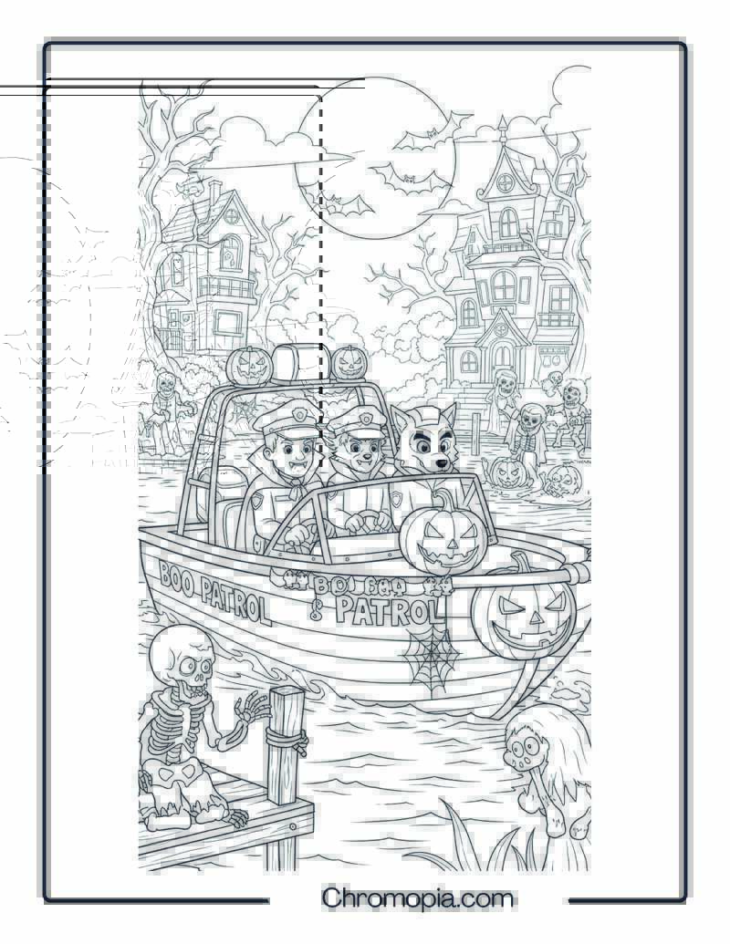 Police Boat Coloring Page – Midnight Monster Patrol