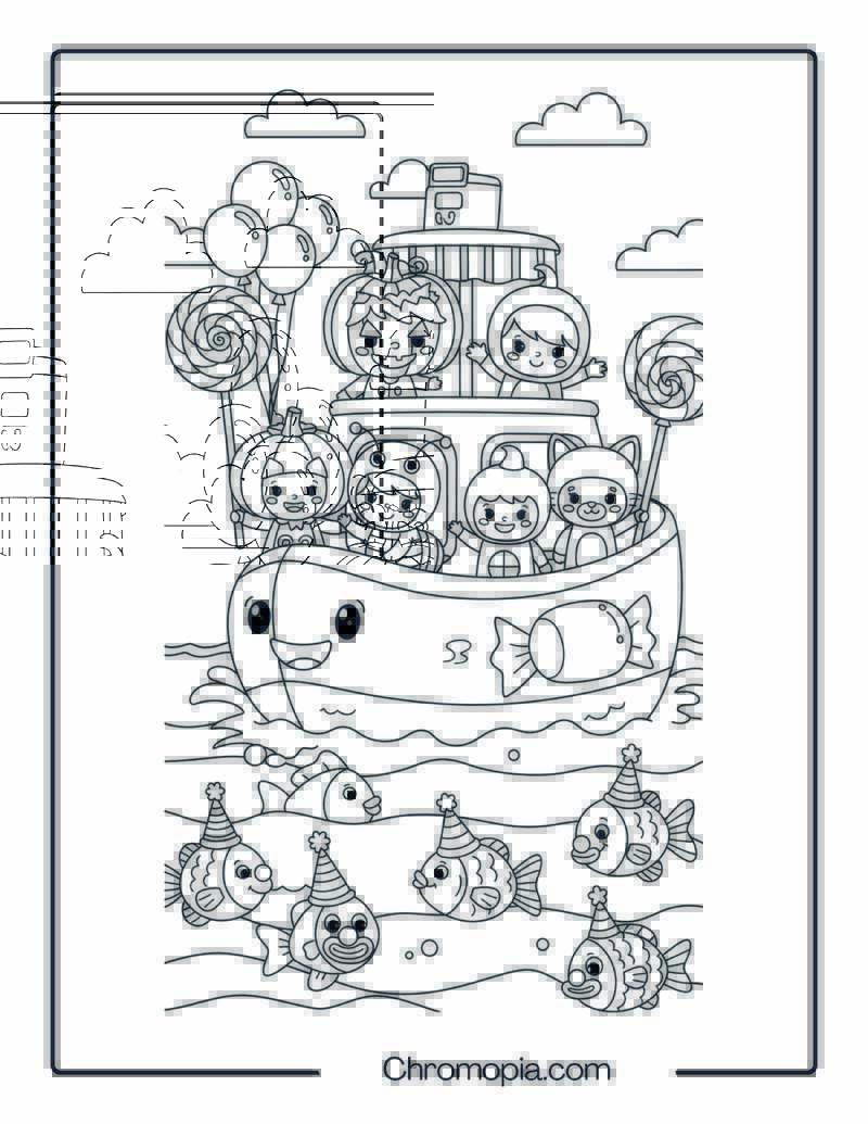 Preschool Boat Coloring Page – Silly Halloween Cruise