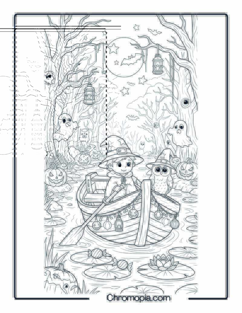 Row Boat Coloring Page – Ghostly River Ride