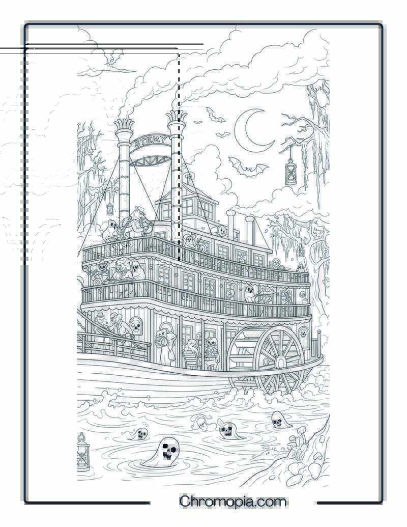 Steam Boat Coloring Page – Haunted Mississippi Cruise