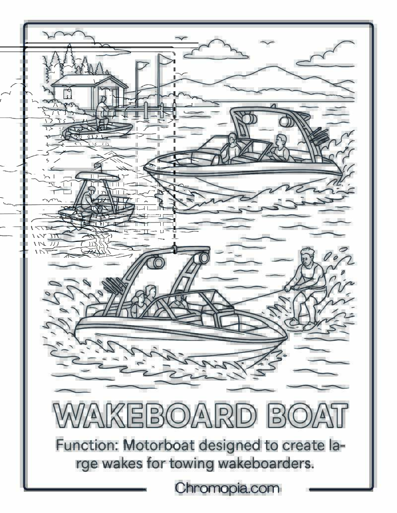 Wakeboard Boat Coloring Page