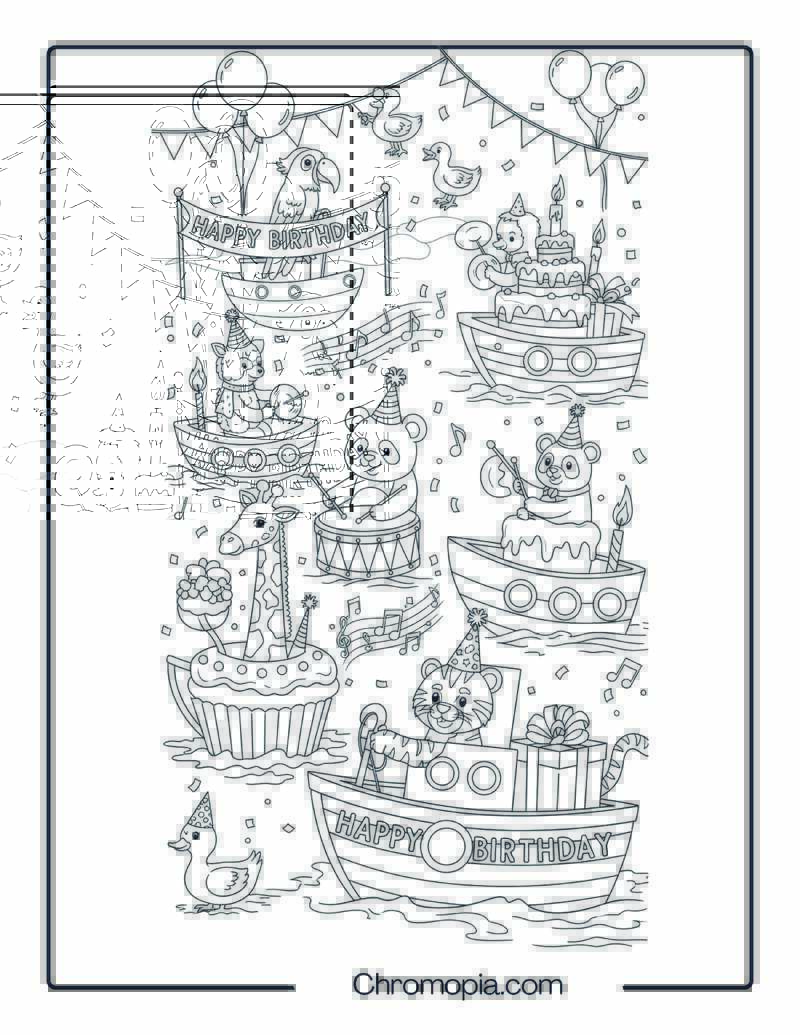 Animals on Boat Coloring Page – Birthday Boat Parade