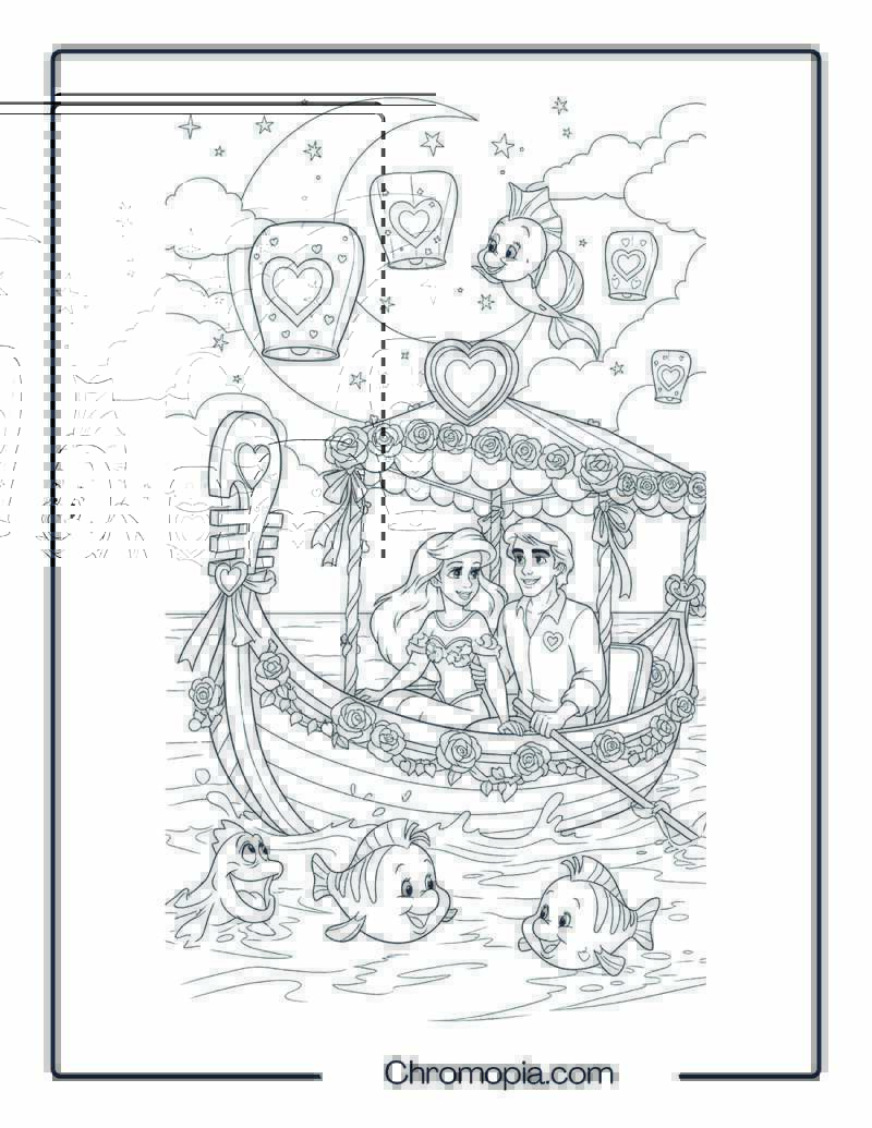 Ariel and Eric in Boat Coloring Page – Valentine’s Gondola Ride