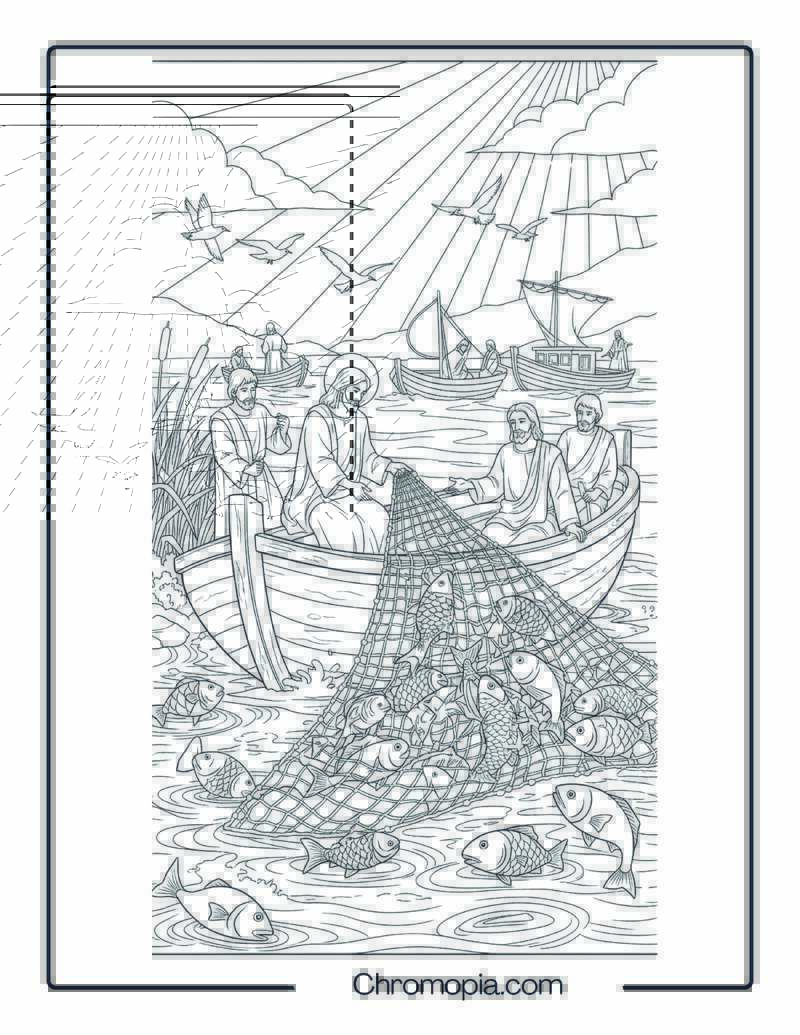 Jesus Fishing Boat Coloring Page – Miracle of the Catch