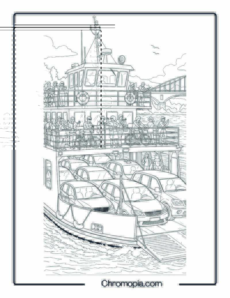Ferry Boat Coloring Page – River Crossing Realism