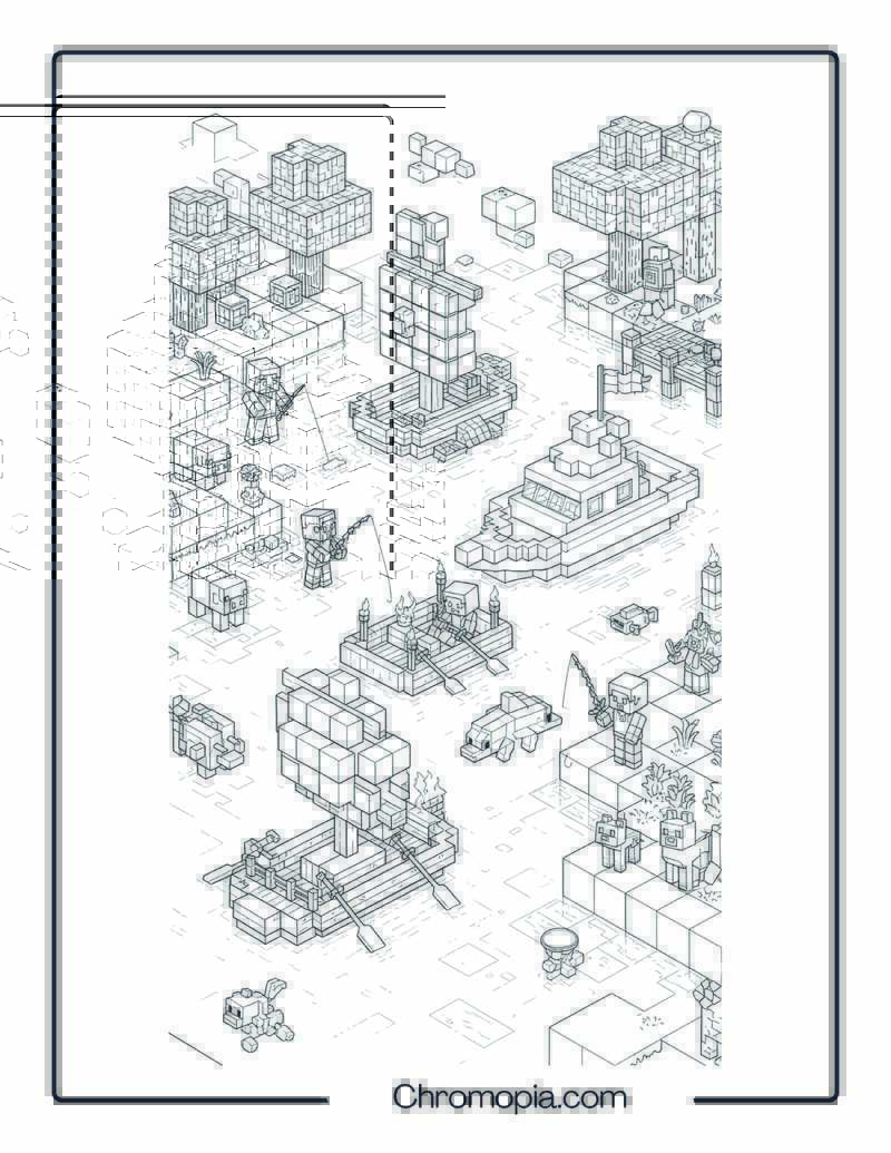Minecraft Boat Coloring Page – Pixel-Block Boat World