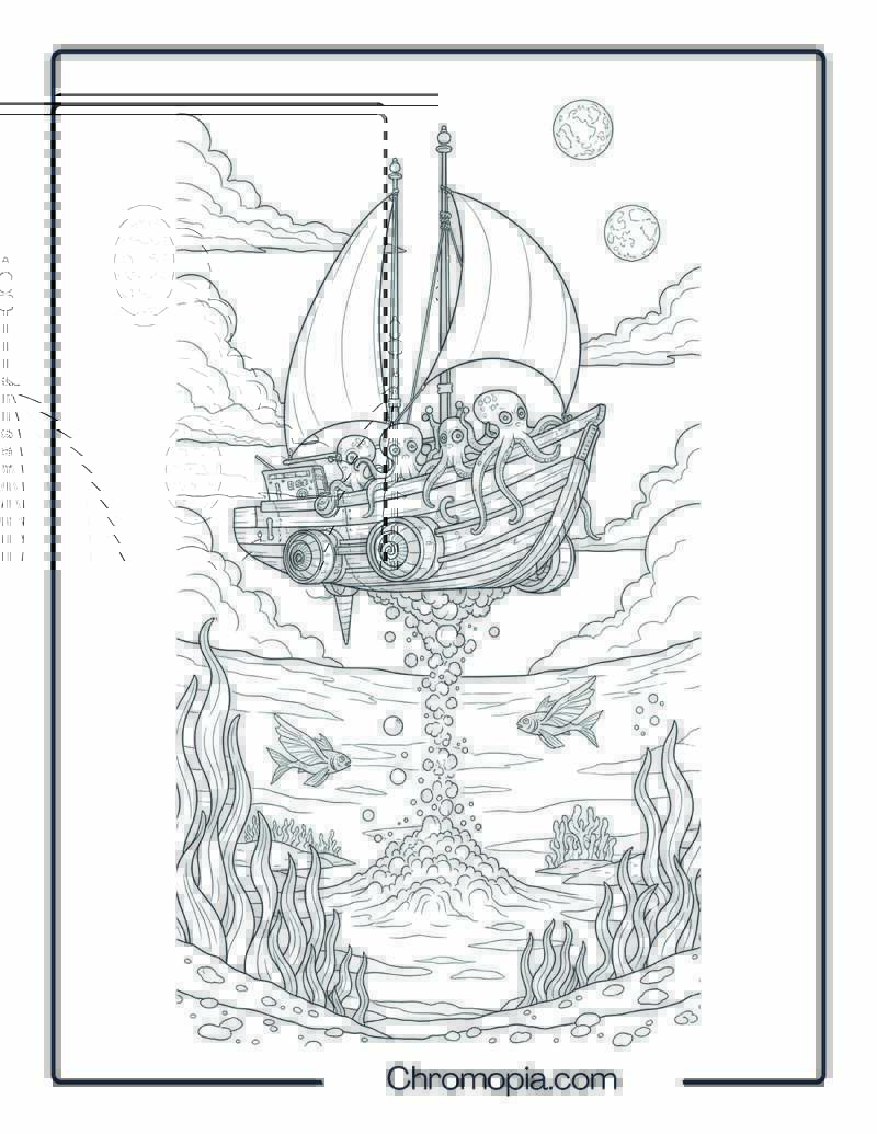 Alien Ocean Boat Coloring Page – Tentacle Cruiser from Nebulon-7