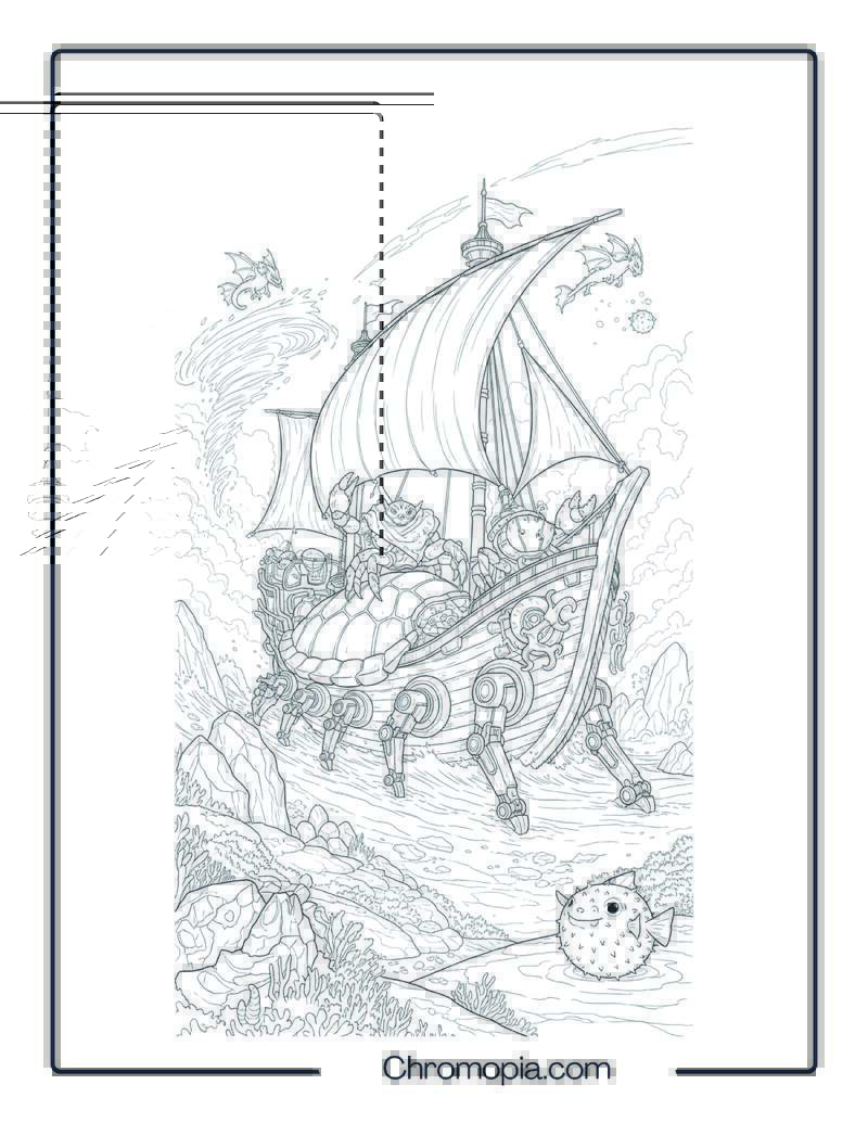 Ancient Tech Boat Coloring Page – Atlantis Hydro-Glider